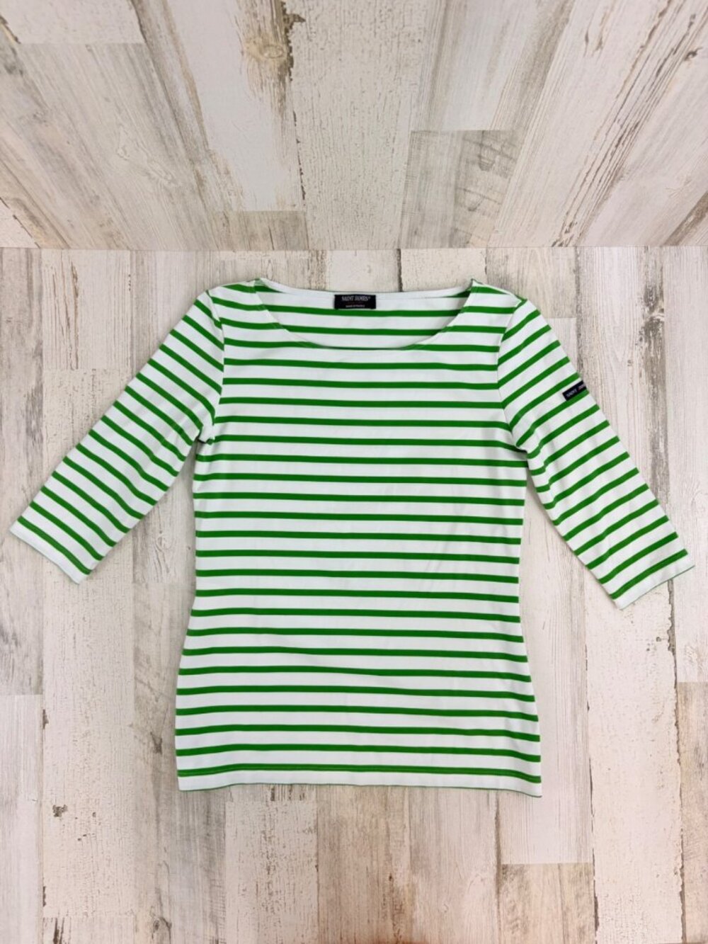 Saint James Green White XS 6 Striped UV Shirt EUC